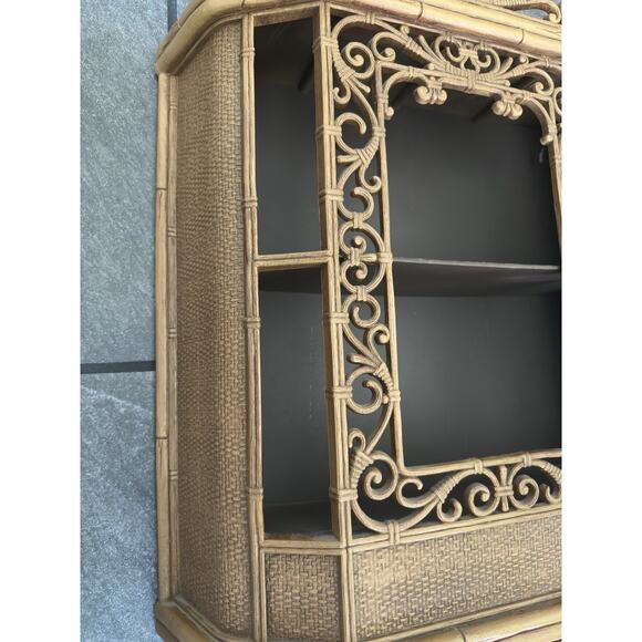 Vintage Homco Syroco Faux Rattan Bamboo Plastic Ornate Wall Cabinet 3609 - Picture 3 of 13